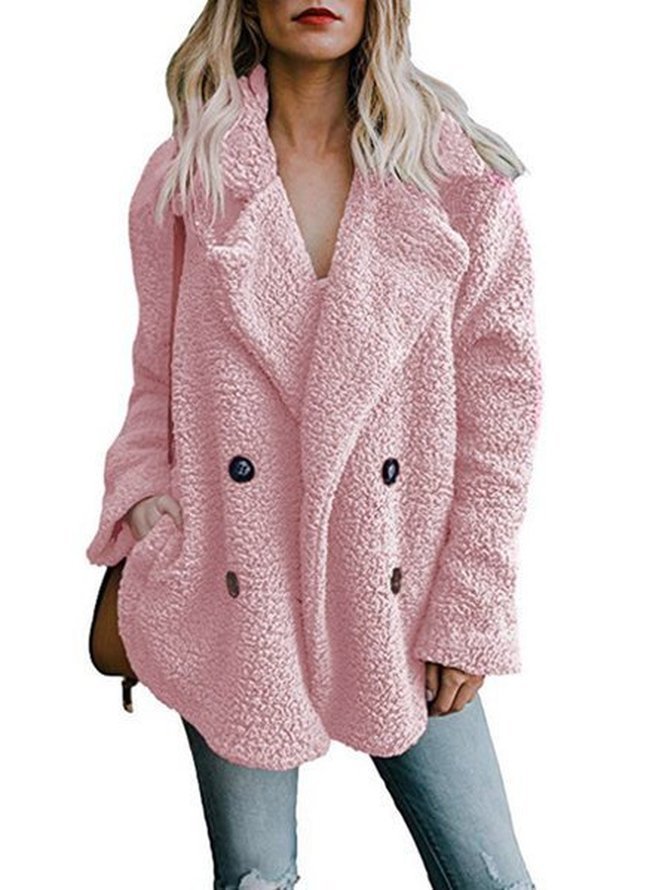 Damen Unifarben Flanelljacke Schwer Weit Teddy Jacke