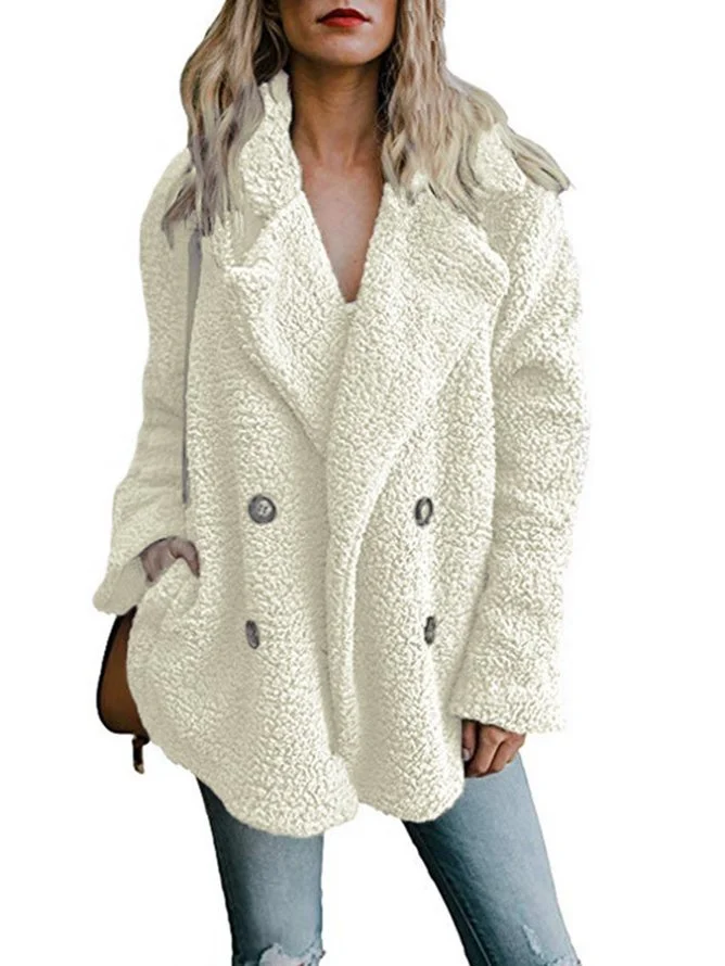 Damen Unifarben Flanelljacke Schwer Weit Teddy Jacke