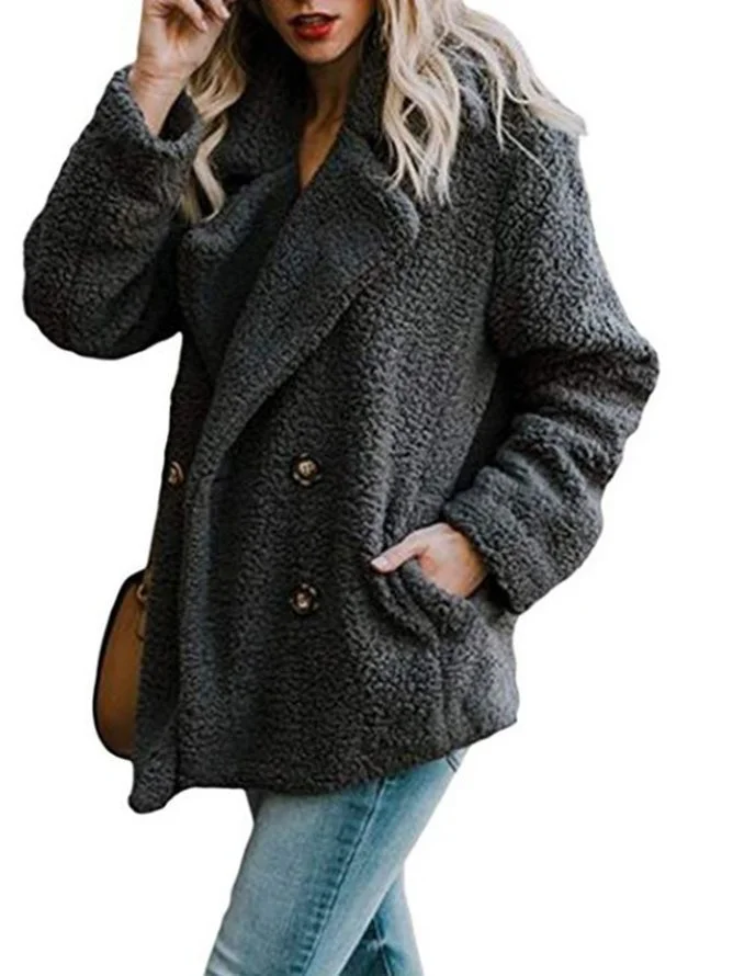 Damen Unifarben Flanelljacke Schwer Weit Teddy Jacke