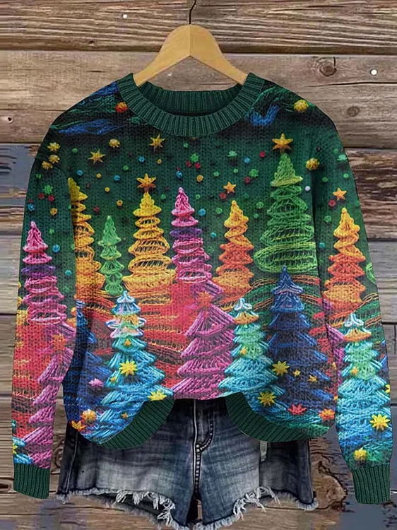 Damen Gestrickt 3d Drucken Langarm Bequem Lässig Pullover