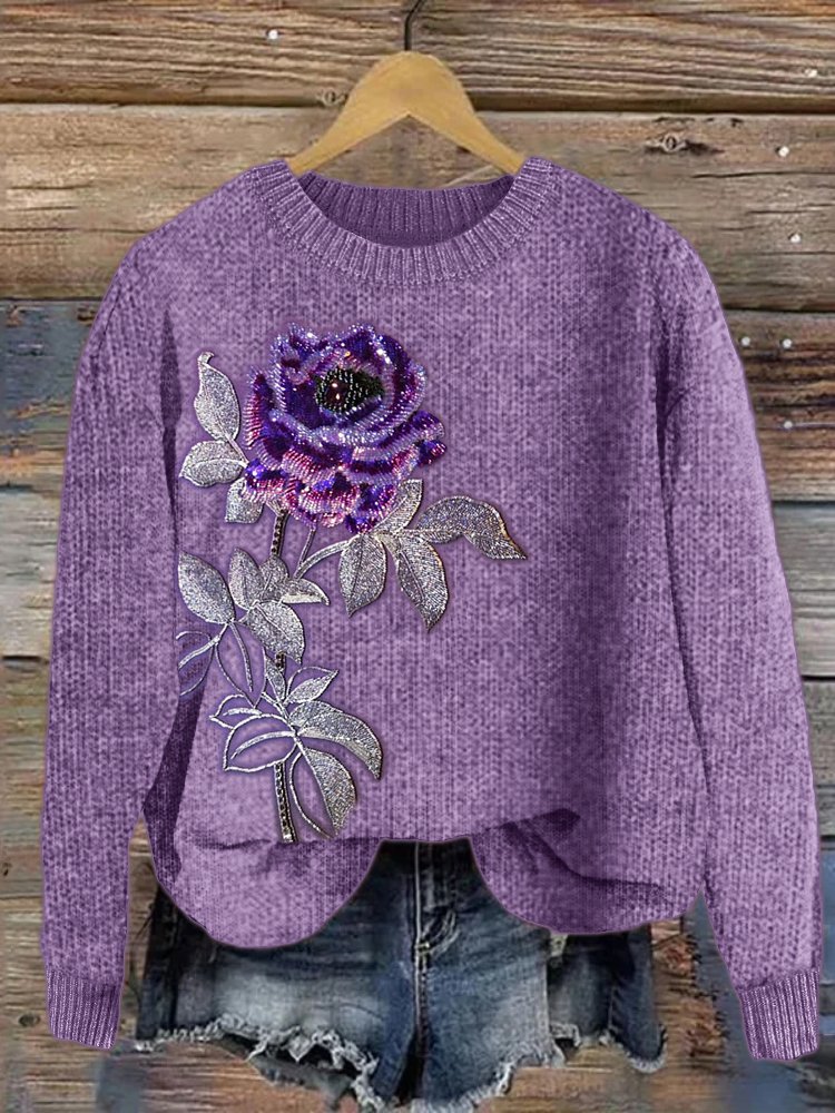 Damen Gestrickt Ahornblatt Langarm Bequem Lässig Pullover