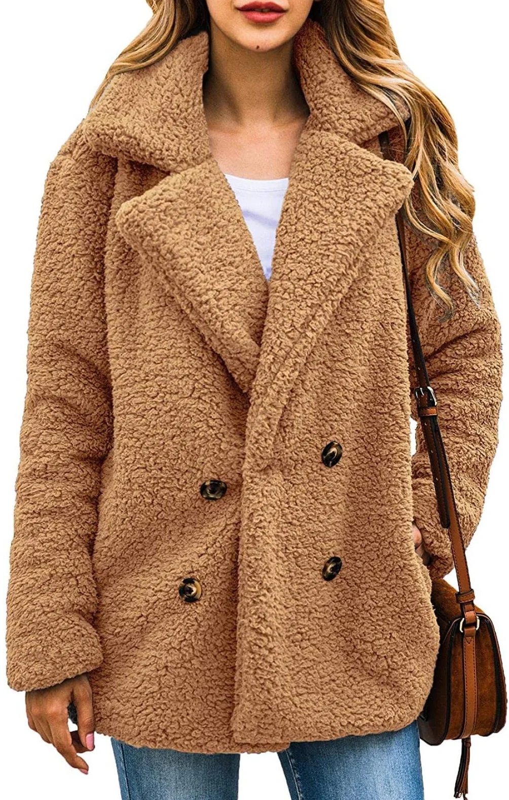 Damen Unifarben Flanelljacke Schwer Weit Teddy Jacke