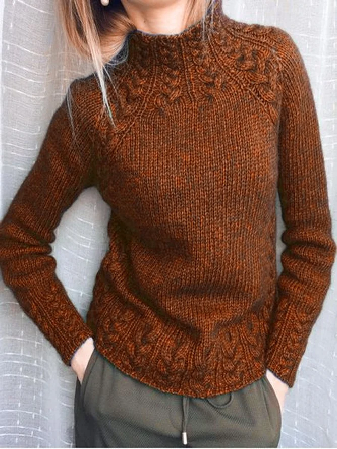 Damen Gestrickt Unifarben Langarm Bequem Retro Pullover