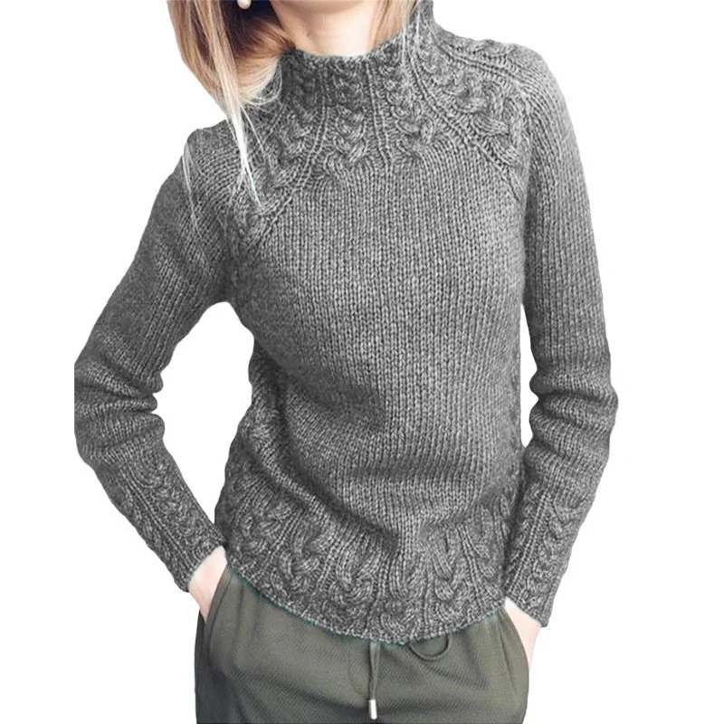 Damen Gestrickt Unifarben Langarm Bequem Retro Pullover