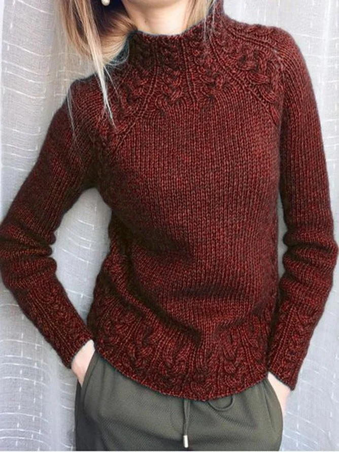 Damen Gestrickt Unifarben Langarm Bequem Retro Pullover