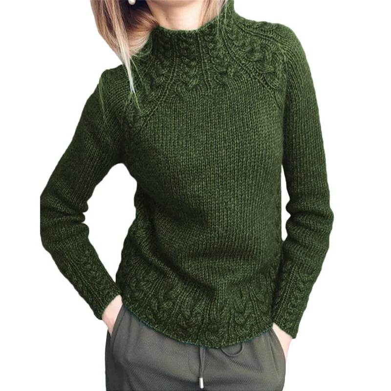 Damen Gestrickt Unifarben Langarm Bequem Retro Pullover