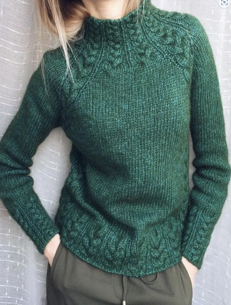 Damen Gestrickt Unifarben Langarm Bequem Retro Pullover