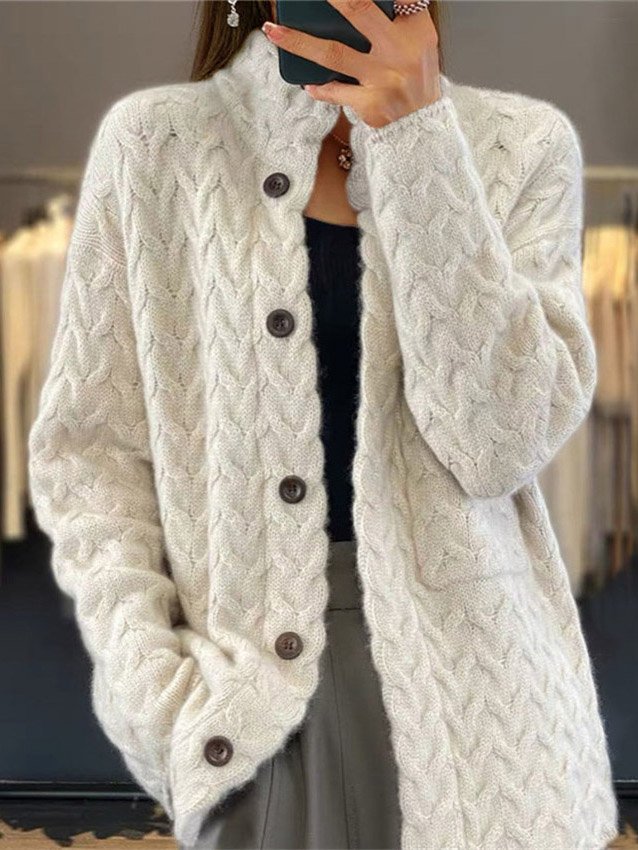 Damen Wolle/Stricken Unifarben Langarm Bequem Lässig Strickjacke