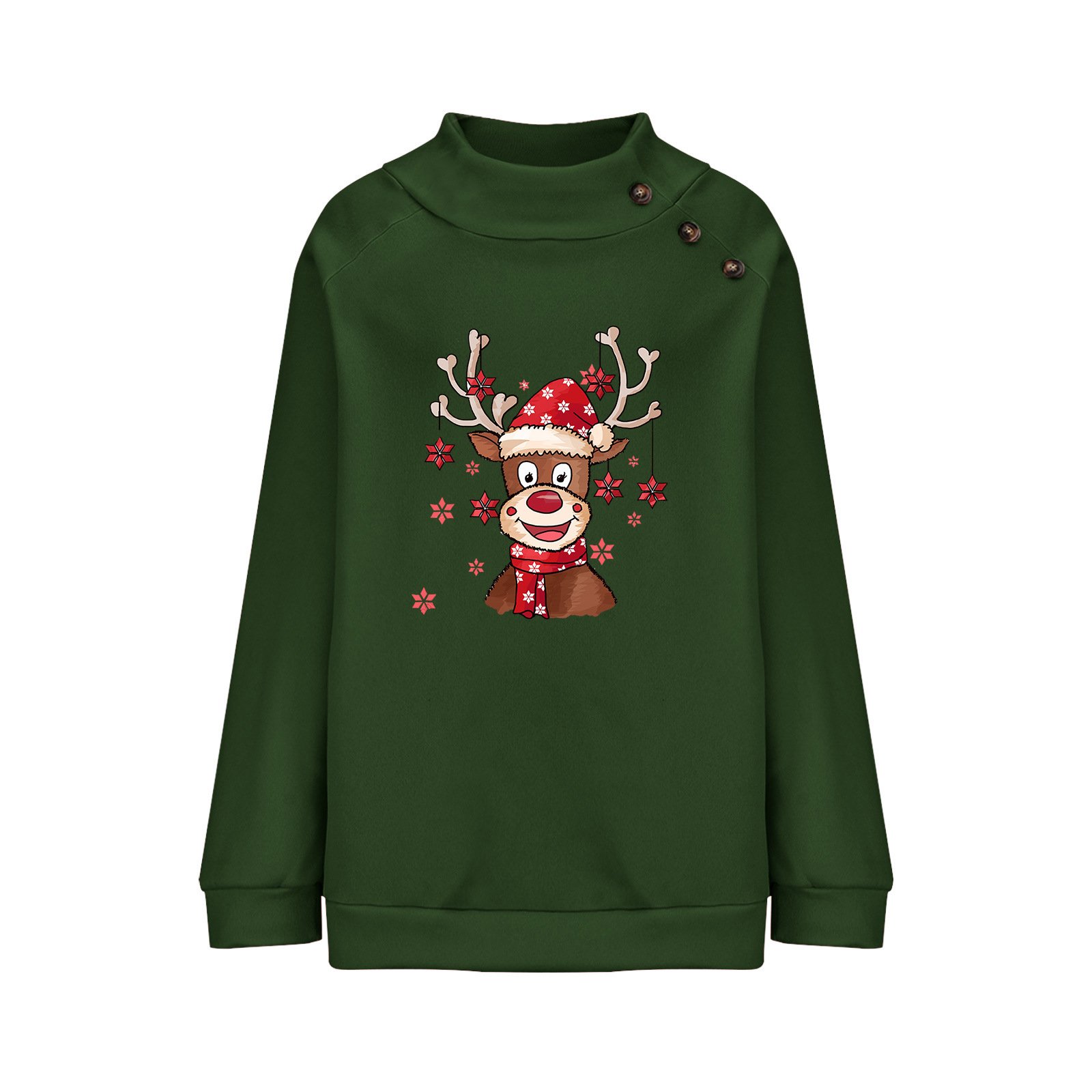 Lässig Mock Neck Weihnachten Elch Sweatshirt Reißverschluss