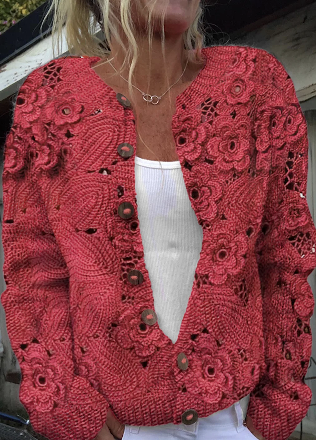 Damen Gestrickt Ahornblatt Langarm Bequem Lässig Pullover