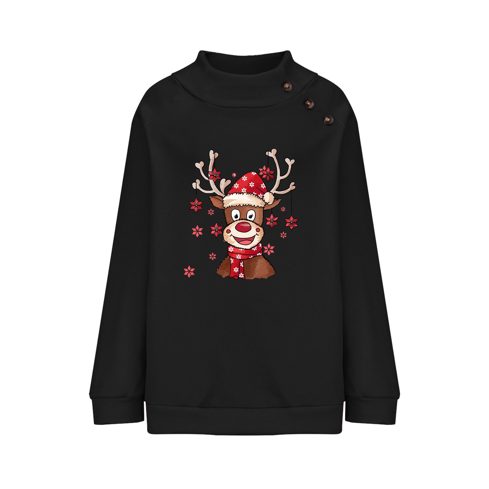 Lässig Mock Neck Weihnachten Elch Sweatshirt Reißverschluss