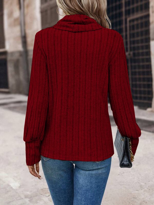 Rollkragen Langarm Unifarben Regelmäßig Mikroelastizität Weit Bluse für Damen