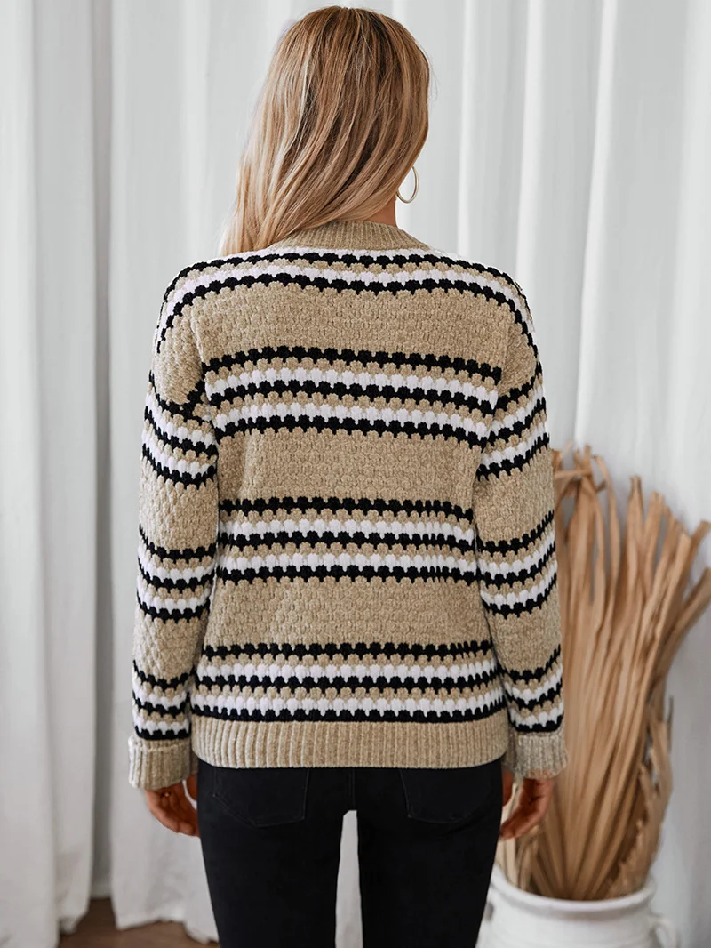 Damen Garn/Wollgarn Gestreift Langarm Bequem Lässig Pullover