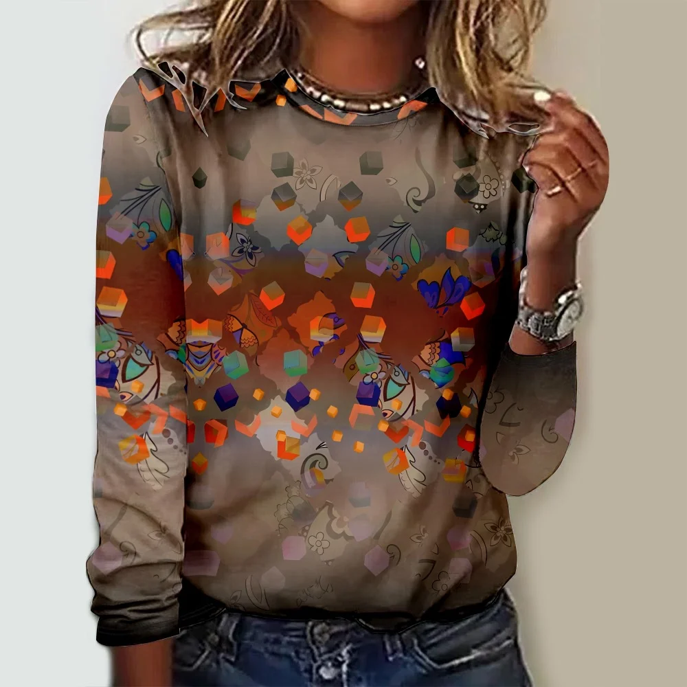 Lässig Geometrisch Rundhals Langarm T-Shirt