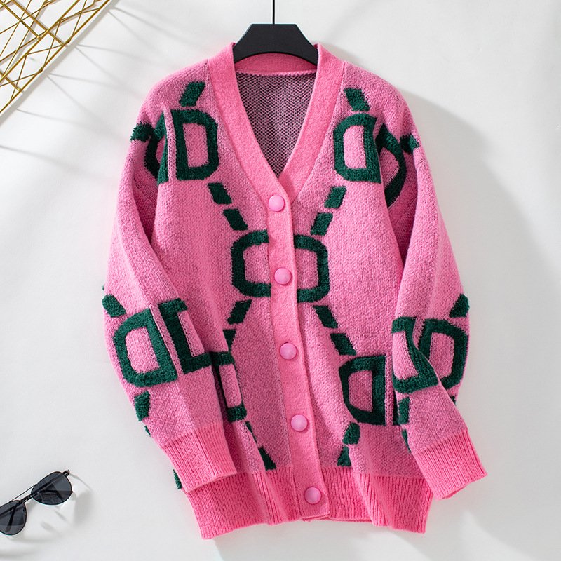 Damen Wolle/Stricken Abstrakt Langarm Bequem Lässig Strickjacke