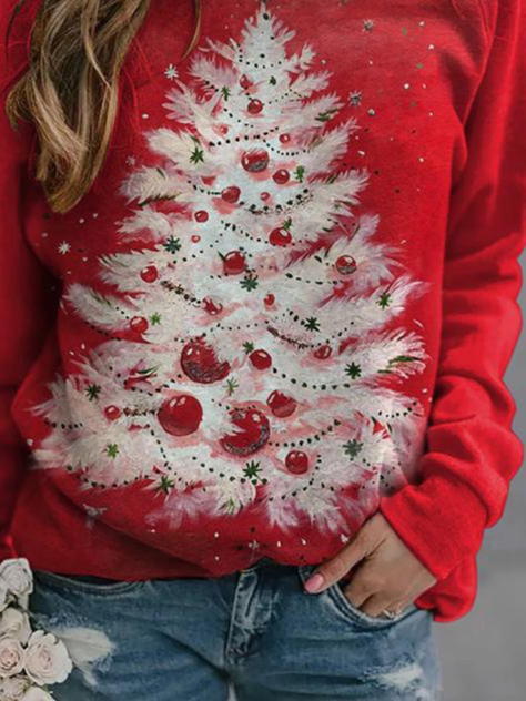 Lässig Rundhals Weihnachtsbaum Sweatshirt Reißverschluss