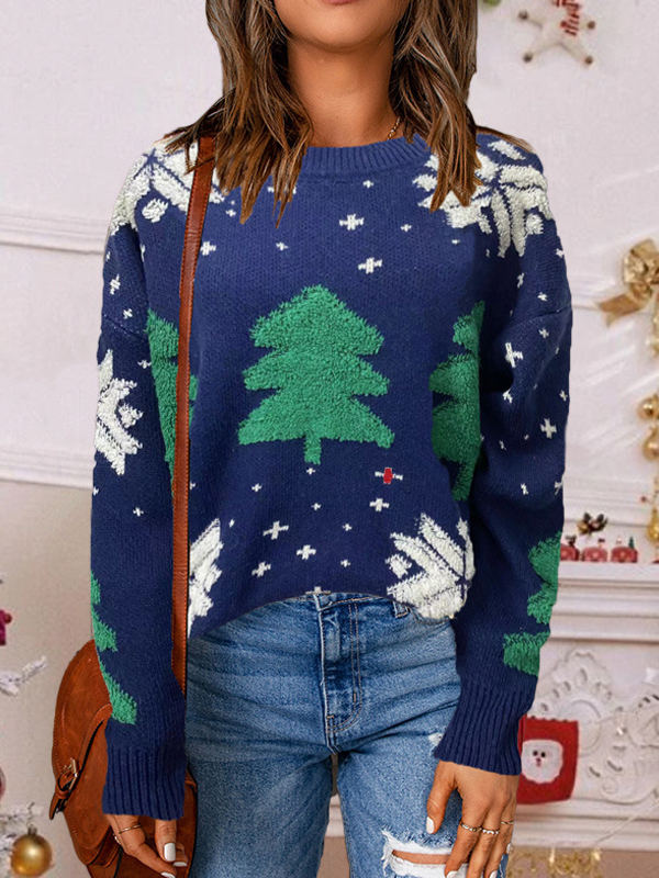Damen Garn/Wollgarn Weihnachtsbaum Langarm Bequem Lässig Pullover