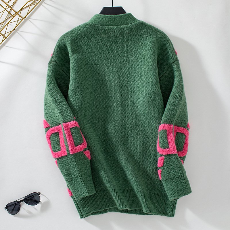 Damen Wolle/Stricken Abstrakt Langarm Bequem Lässig Strickjacke
