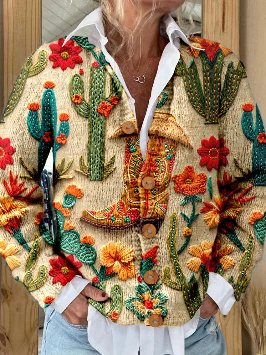 Damen Gestrickt Farbblock Langarm Bequem Lässig Strickjacke