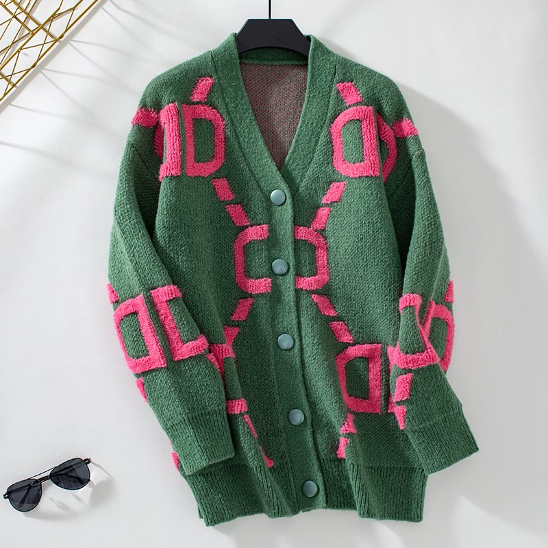 Damen Wolle/Stricken Abstrakt Langarm Bequem Lässig Strickjacke