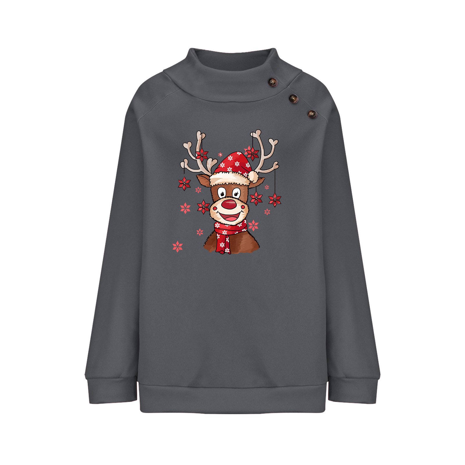 Lässig Mock Neck Weihnachten Elch Sweatshirt Reißverschluss