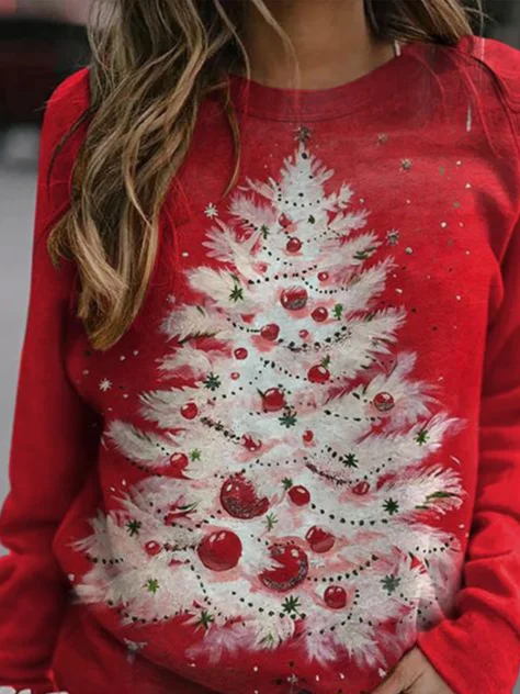 Lässig Rundhals Weihnachtsbaum Sweatshirt Reißverschluss