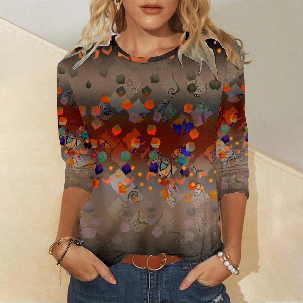 Lässig Geometrisch Rundhals Langarm T-Shirt