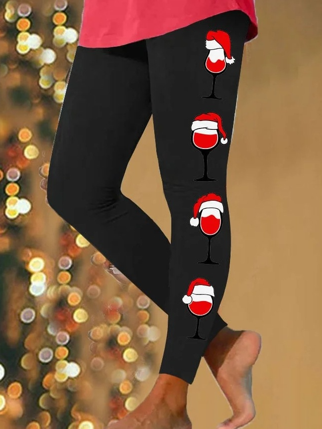 Lässig Weihnachten Wein Glas Lang Leggings