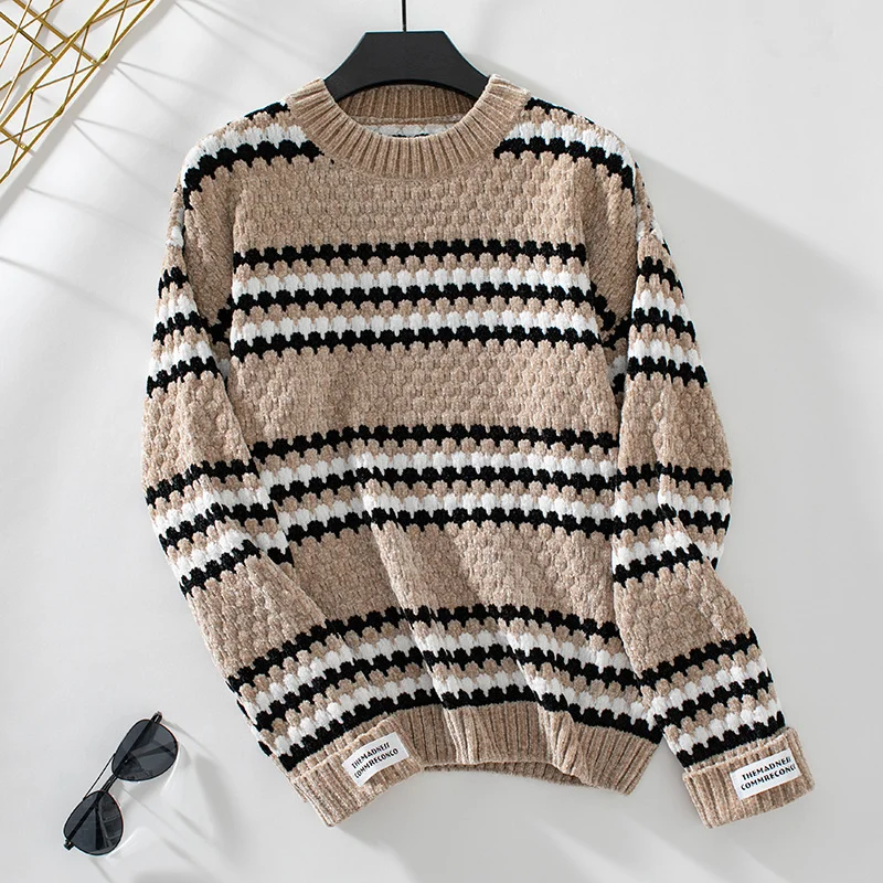 Damen Garn/Wollgarn Gestreift Langarm Bequem Lässig Pullover