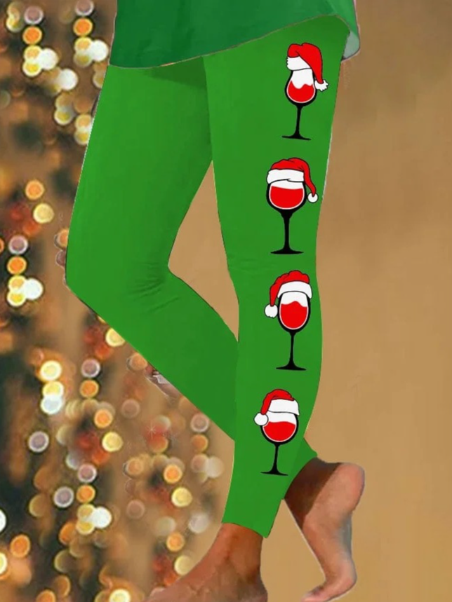 Lässig Weihnachten Wein Glas Lang Leggings