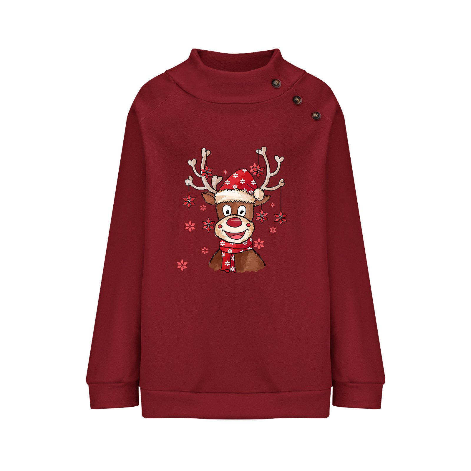 Lässig Mock Neck Weihnachten Elch Sweatshirt Reißverschluss