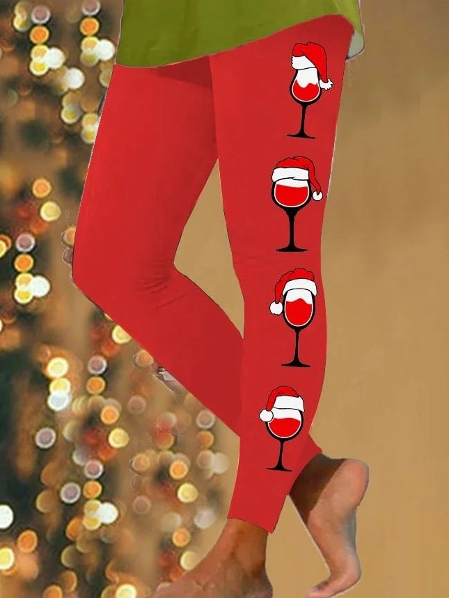 Lässig Weihnachten Wein Glas Lang Leggings