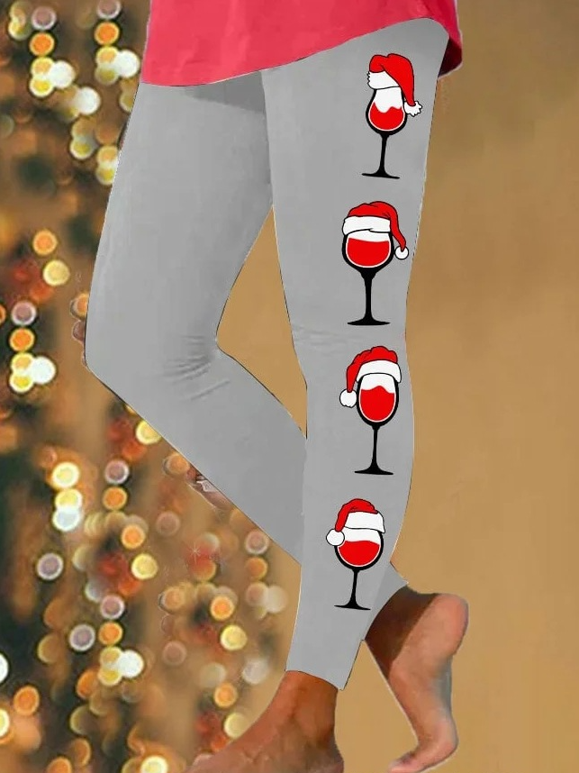 Lässig Weihnachten Wein Glas Lang Leggings