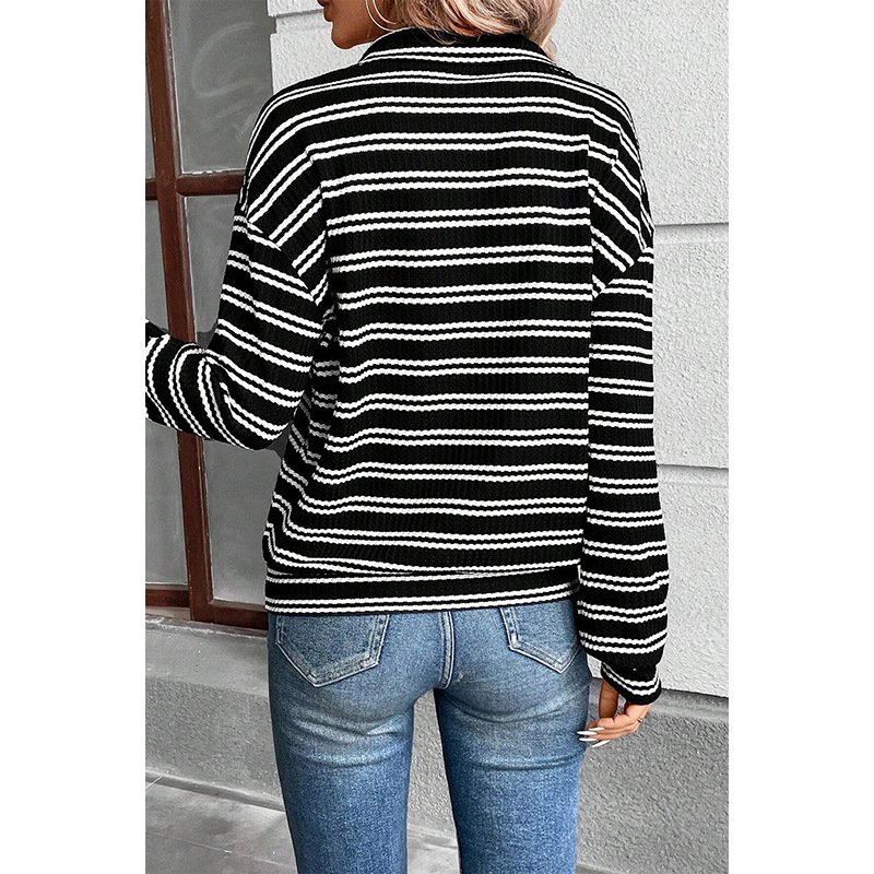 Lässig Schalkragen Gestreift Sweatshirt Reißverschluss