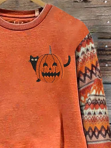Retro Rundhals Halloween (Kürbis) Sweatshirt Print