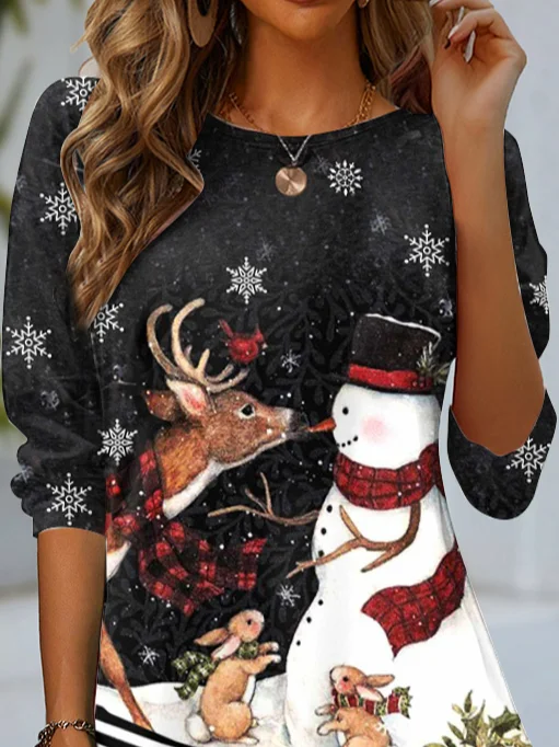 Lässig Weihnachten Rundhals Langarm T-Shirt