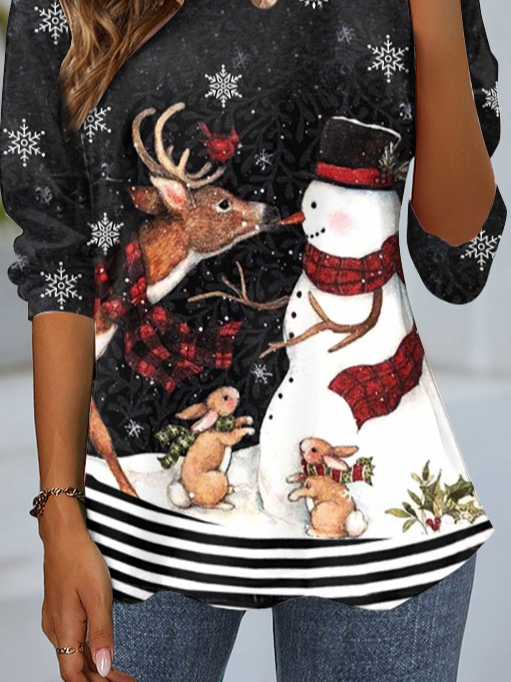 Lässig Weihnachten Rundhals Langarm T-Shirt