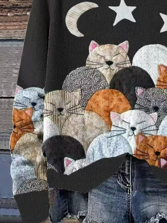 Damen Wolle/Stricken Katze Langarm Bequem Lässig Pullover