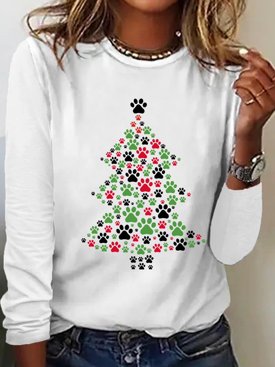 Lässig Weihnachten Rundhals Langarm T-Shirt