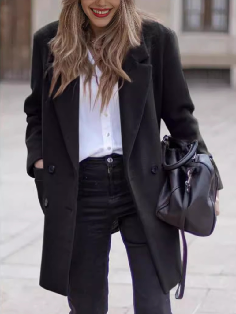 Damen Unifarben Regelmäßig Weit Jacke