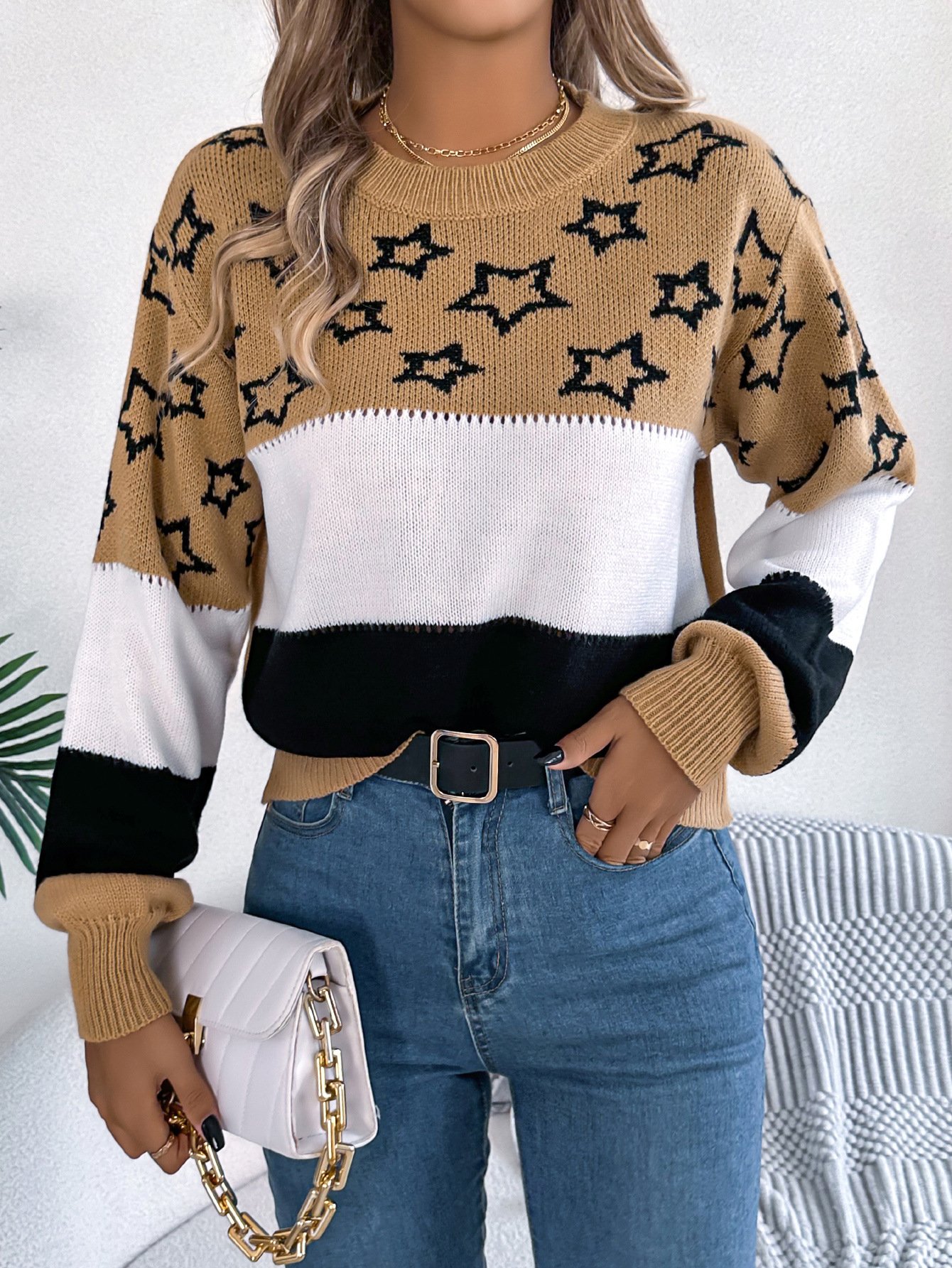 Damen Garn/Wollgarn Gestreift Langarm Bequem Lässig Pullover