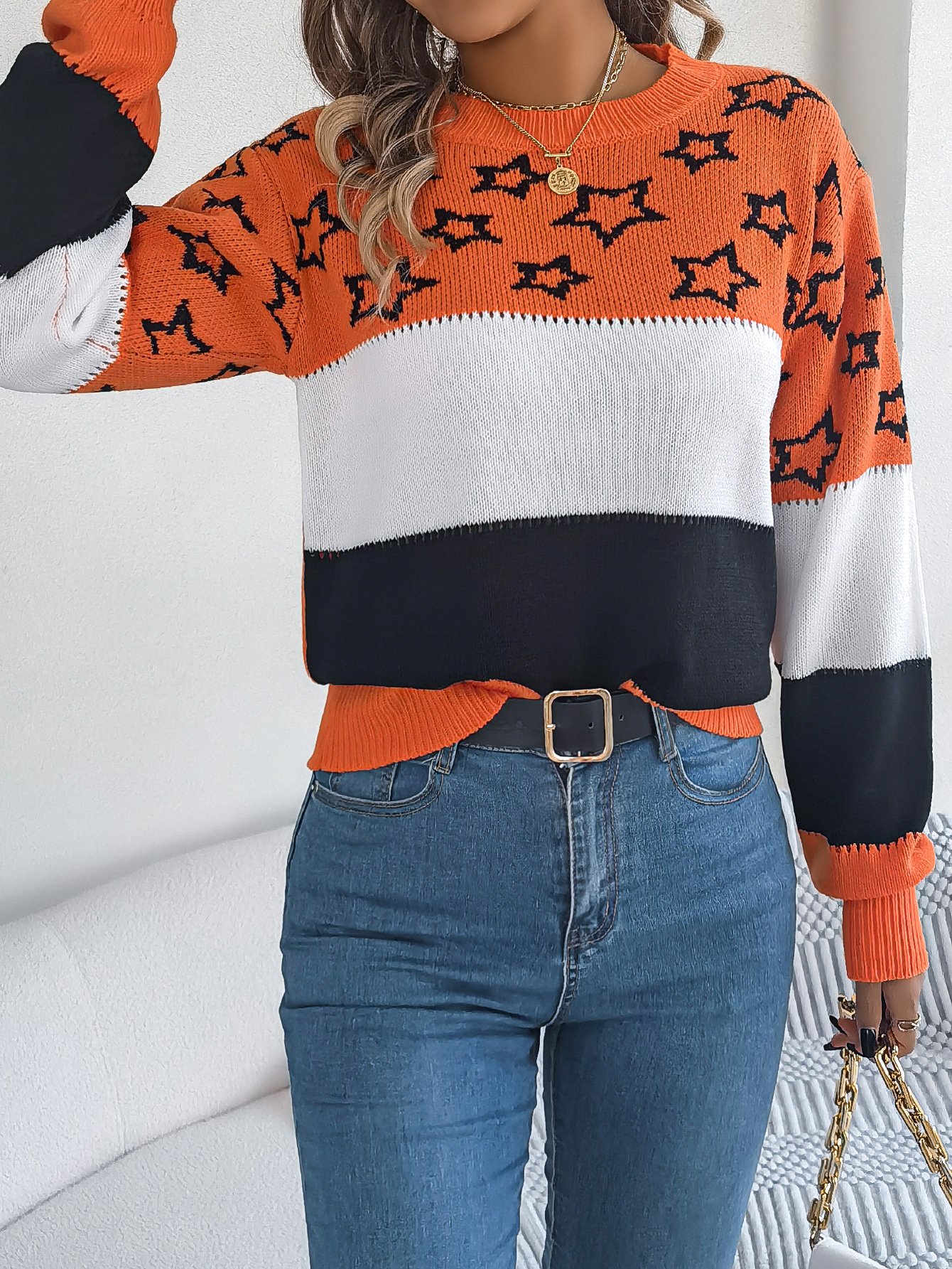 Damen Garn/Wollgarn Gestreift Langarm Bequem Lässig Pullover
