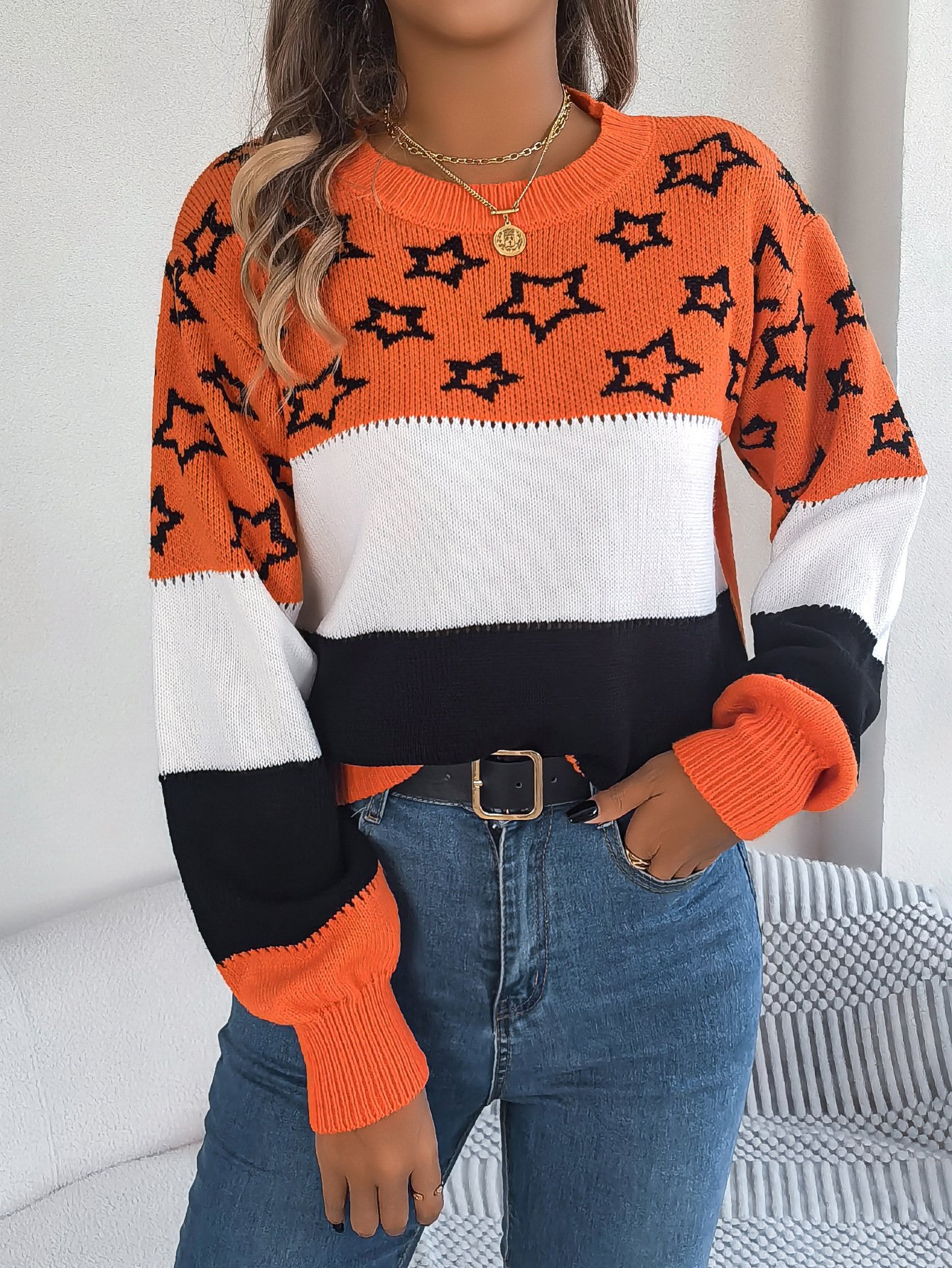 Damen Garn/Wollgarn Gestreift Langarm Bequem Lässig Pullover