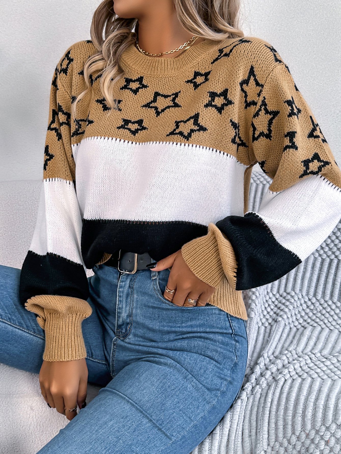 Damen Garn/Wollgarn Gestreift Langarm Bequem Lässig Pullover