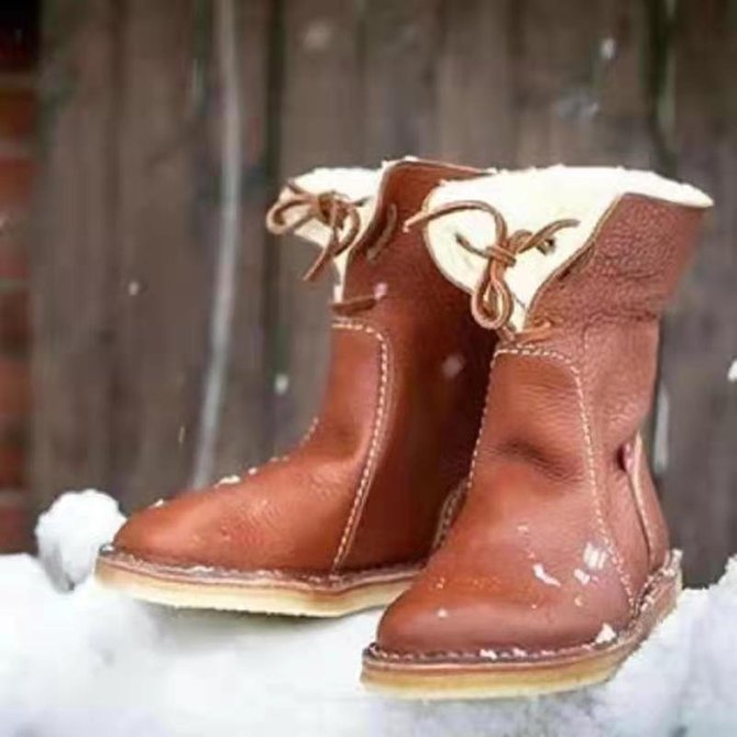 Retro Unifarben Tragbar Schnürung Blockabsatz Schneestiefel