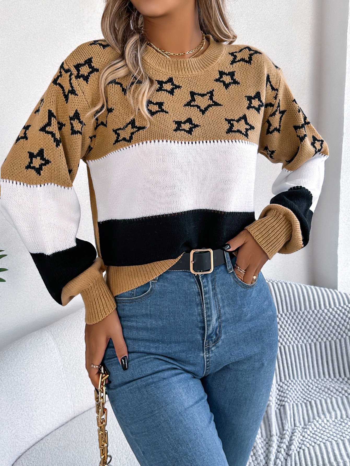 Damen Garn/Wollgarn Gestreift Langarm Bequem Lässig Pullover