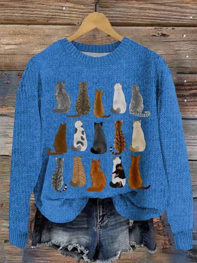 Damen Gestrickt 3d Drucken Langarm Bequem Lässig Pullover