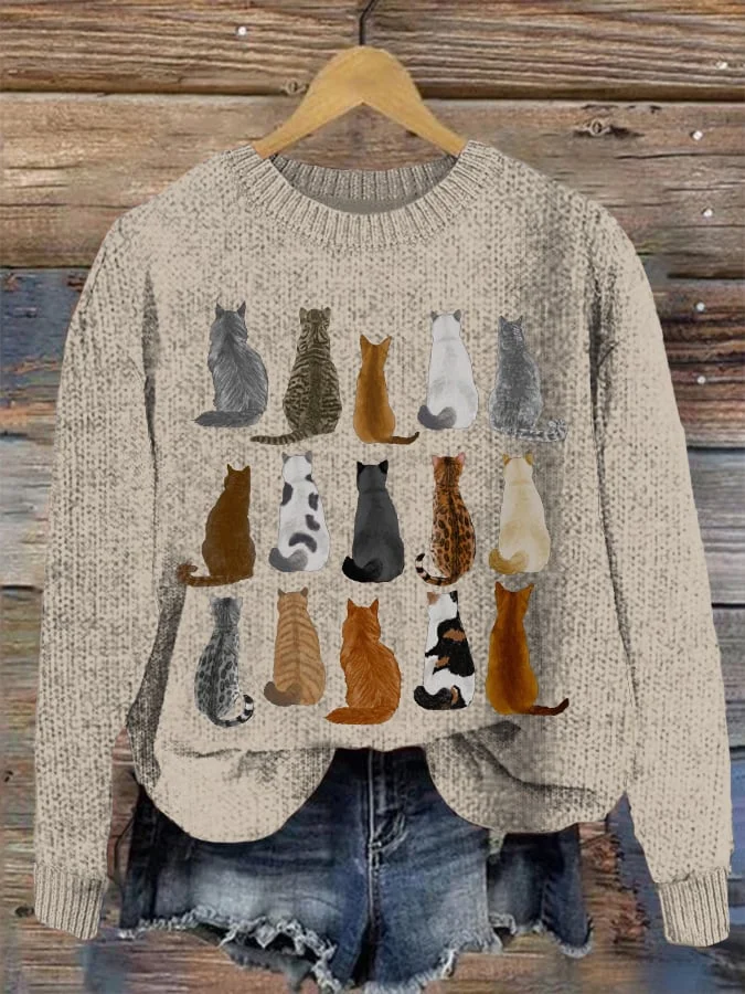 Damen Gestrickt 3d Drucken Langarm Bequem Lässig Pullover