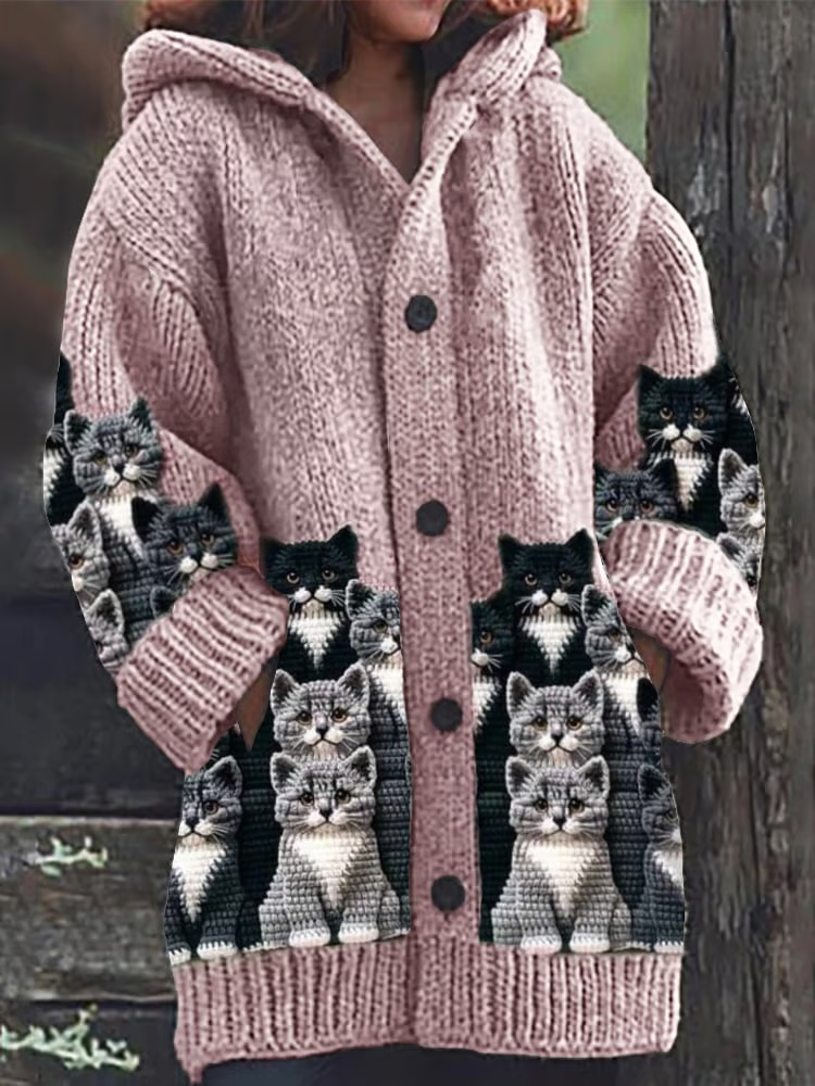 Damen Wolle/Stricken Katze Langarm Bequem Lässig Strickjacke