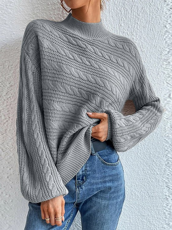 Damen Wolle/Stricken Unifarben Langarm Bequem Lässig Pullover